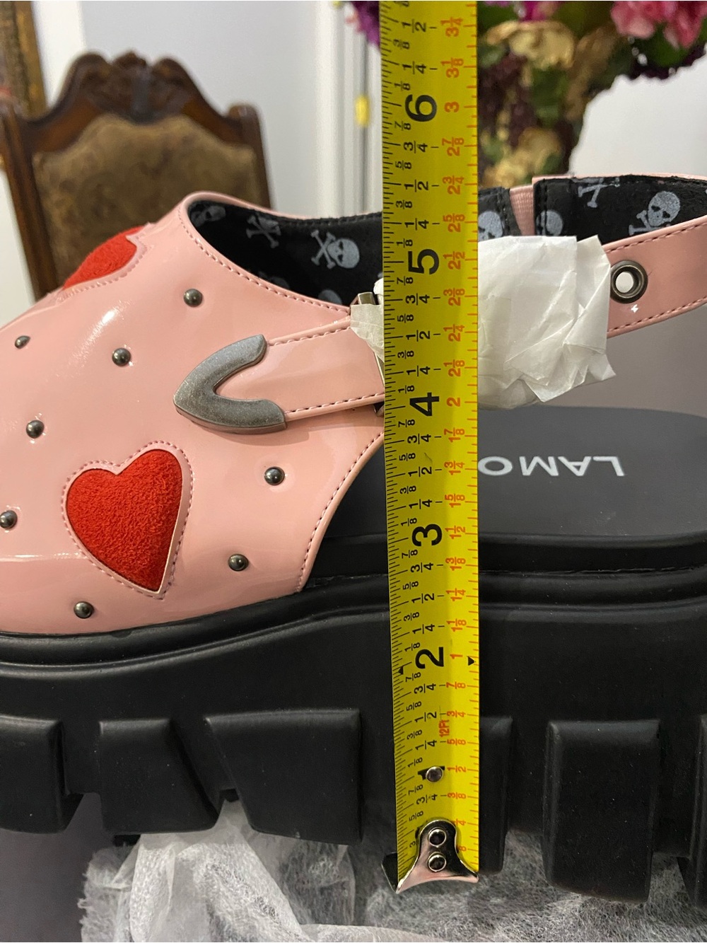 LaModa Pink Chunky Platform Sandals with Red Heart Accents - Picture 11 of 16